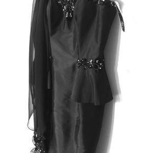 Rina diMontello designer cocktail dress with scarf